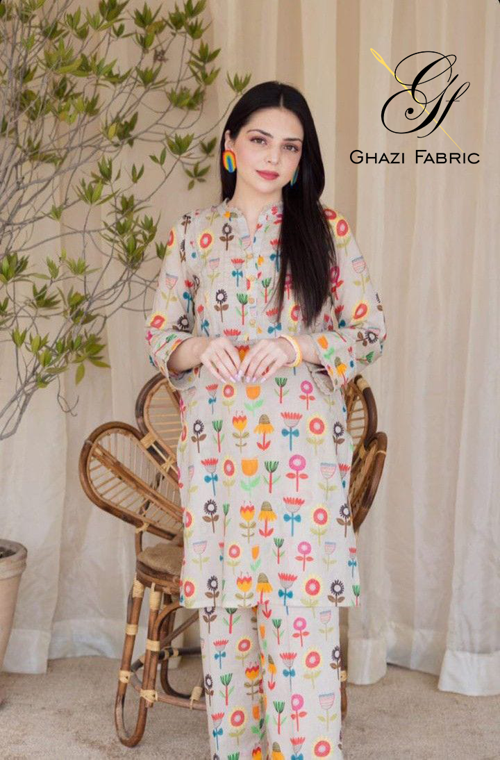 Ghazi fabric Unstitched Digital Print Linen collection Dress 2 piece for women DF5078148/2