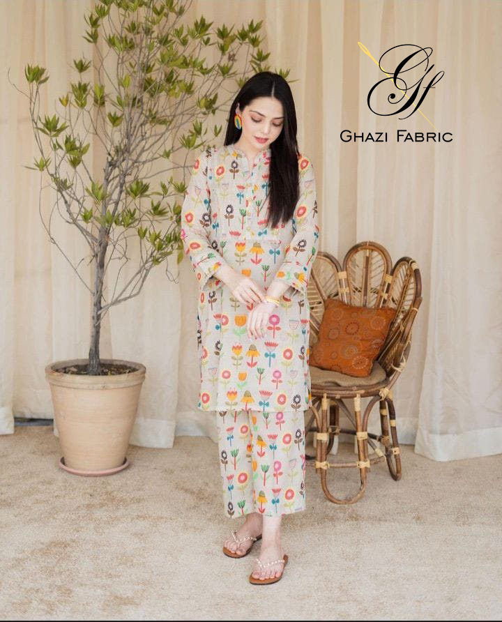Ghazi fabric Unstitched Digital Print Linen collection Dress 2 piece for women DF5078148/2