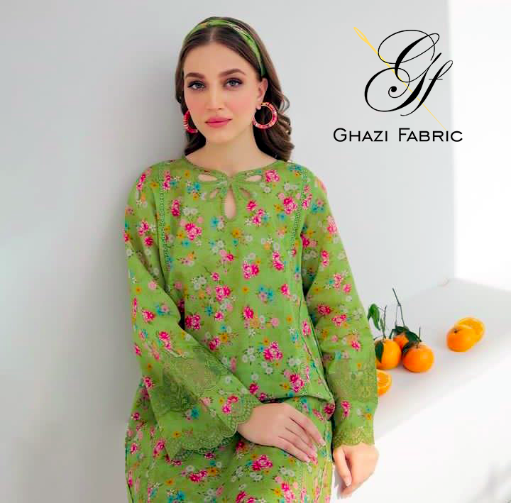 Ghazi fabric Unstitched Digital Print Linen collection Dress 2 piece f ghazi fabric
