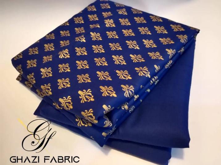Ghazi fabric Unstitched Linen 2 piece latest collection royal blue color