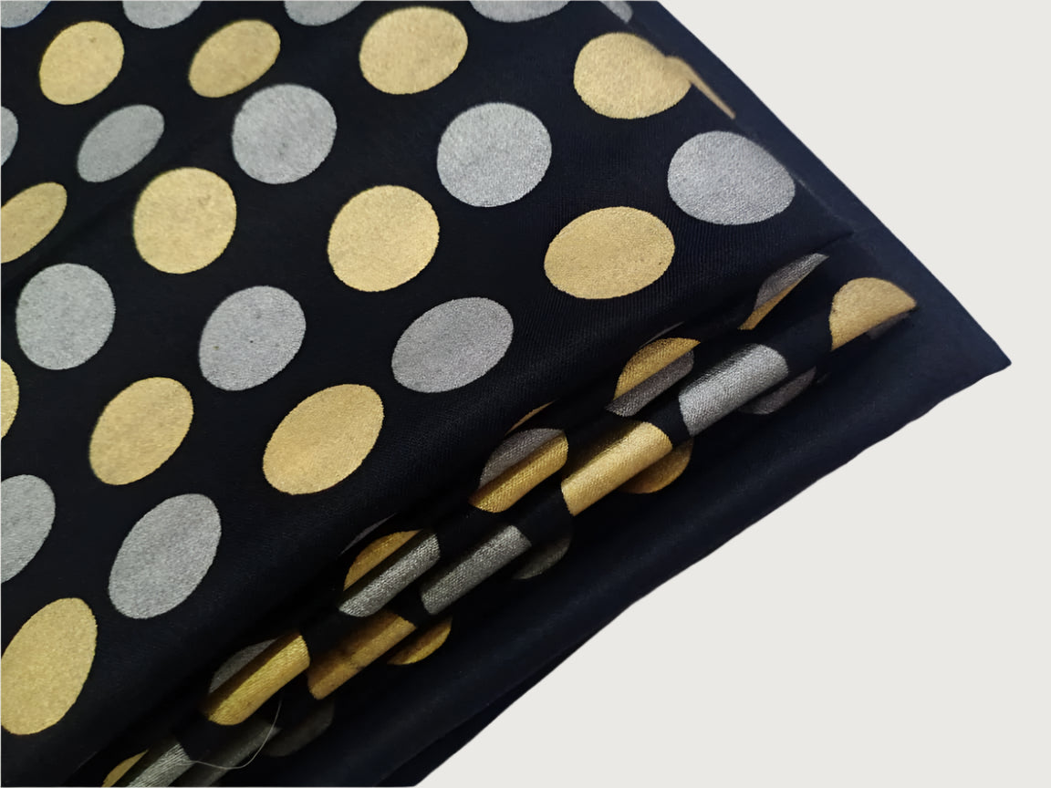 Ghazi fabric unstitch  printed Linen 2piece for women black Polka Dot