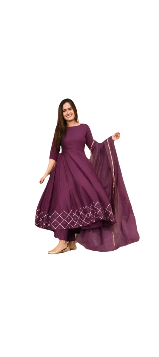 Flare Frock  Stitched 2pc Embroidered Plum  GF65/F690