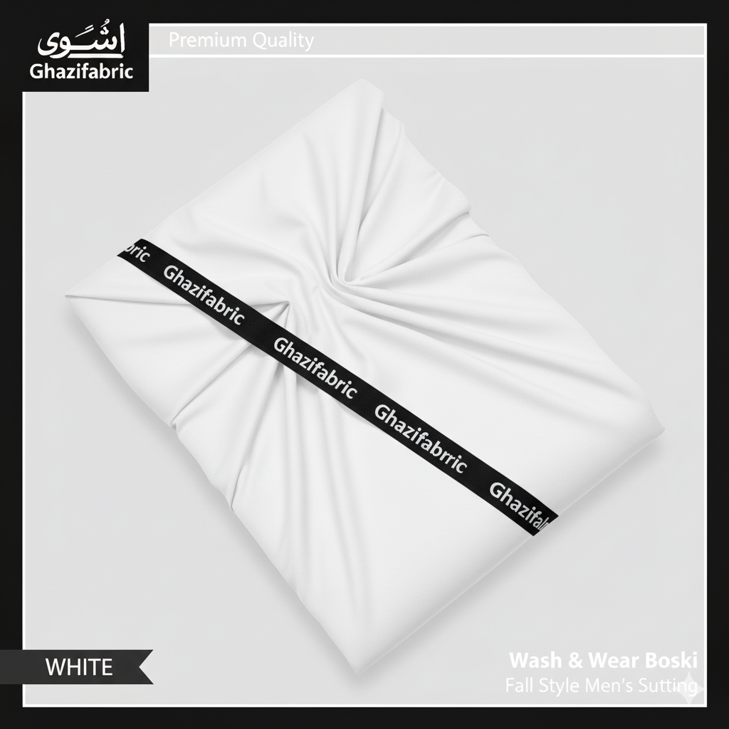 Ghazi fabric Unstitch Men Wash Ware boski Collection for Men Premium Quality Fabric White(DS9-67)