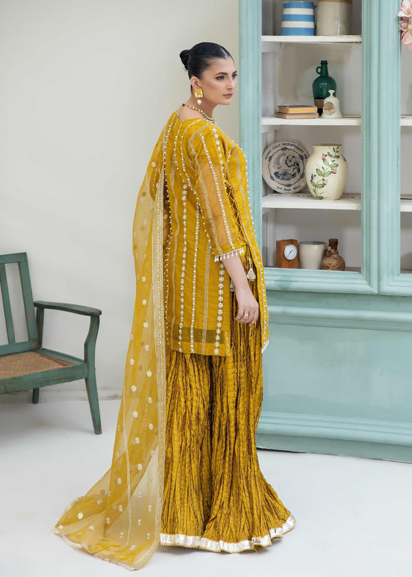 Ghazi Fabric Stitched Ready To Wear Organza Stitched 3Piece With Handmade Peal Work (GO905)