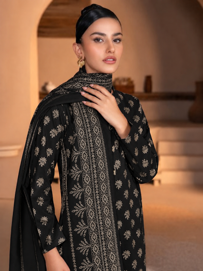 Ghazi fabric Black pearl series Linen Unstitched 3 Piece Suite For sea aqua Women