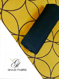 Ghazi fabric Unstitched Linen Dress 2 Piece for women mustard with black trouser DTS4555/2