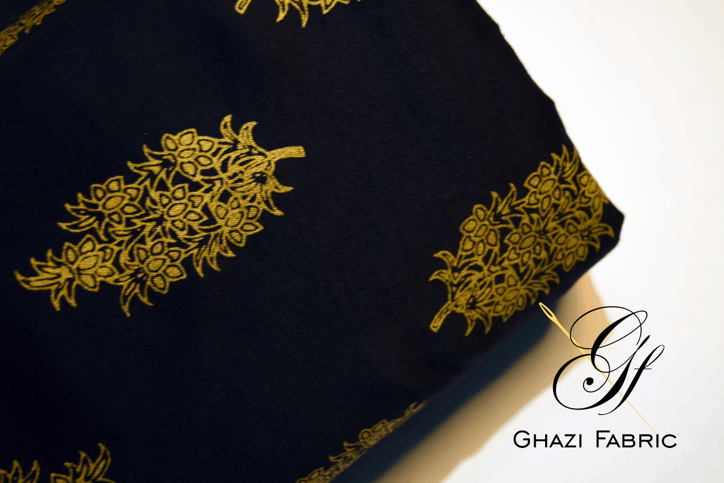 Ghazi fabric unstitch printed Linen 2piece for women black