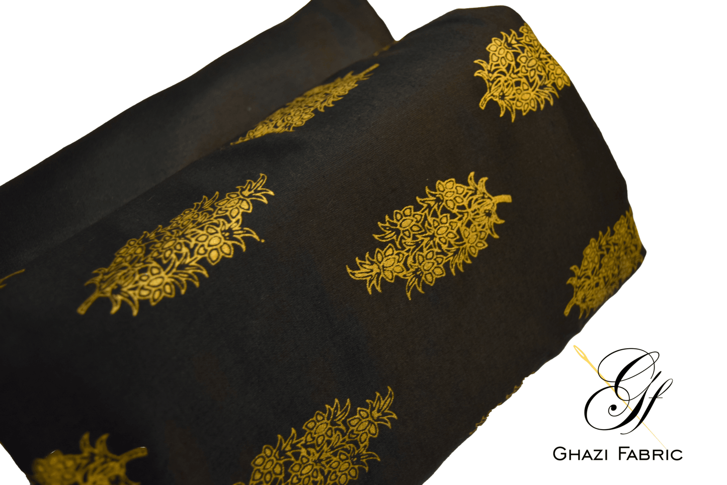 Ghazi fabric unstitch printed Linen 2piece for women black