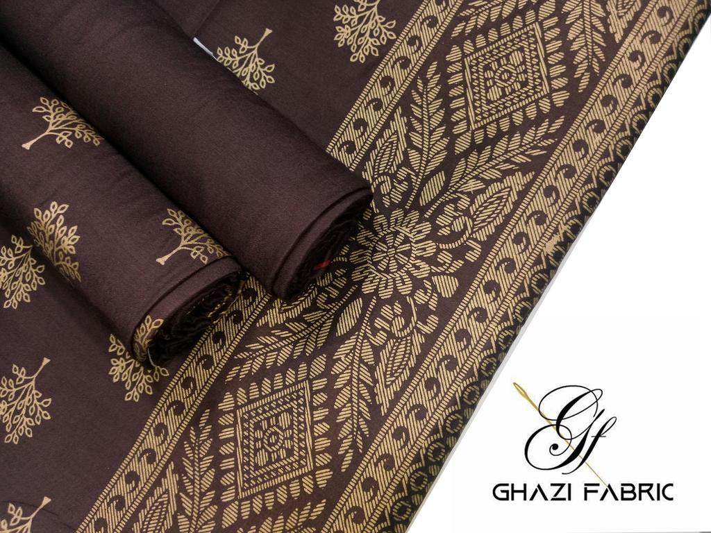 Ghazi fabric Unstitched Linen 3 piece Feroza series Volume II suit for women brown (Feroza series 0045/3)