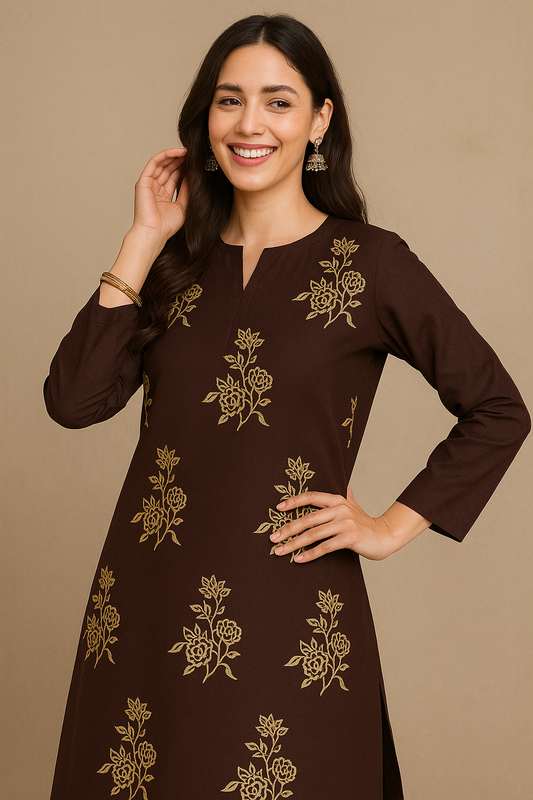 Brown unstitched lawn 2-piece suit – Pakistani women's summer outfit