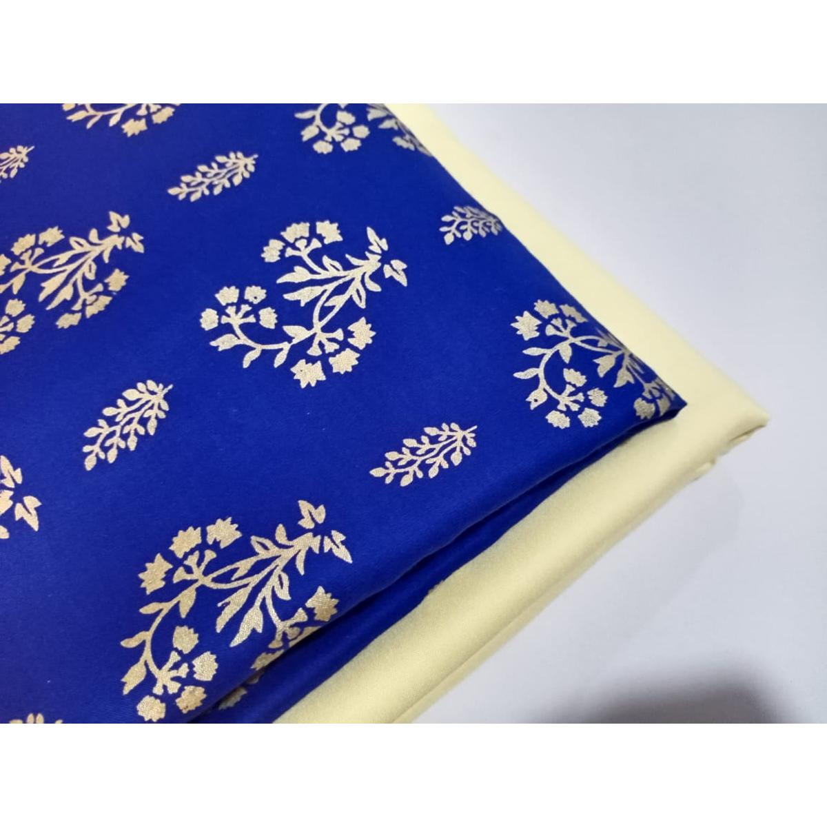 Ghazi fabric Unstitched Gull - E- Marjaan winter Linen collection Silver Printed Dress 2 piece for women Royal blue with Cream Trouser GMF5724-23/2413
