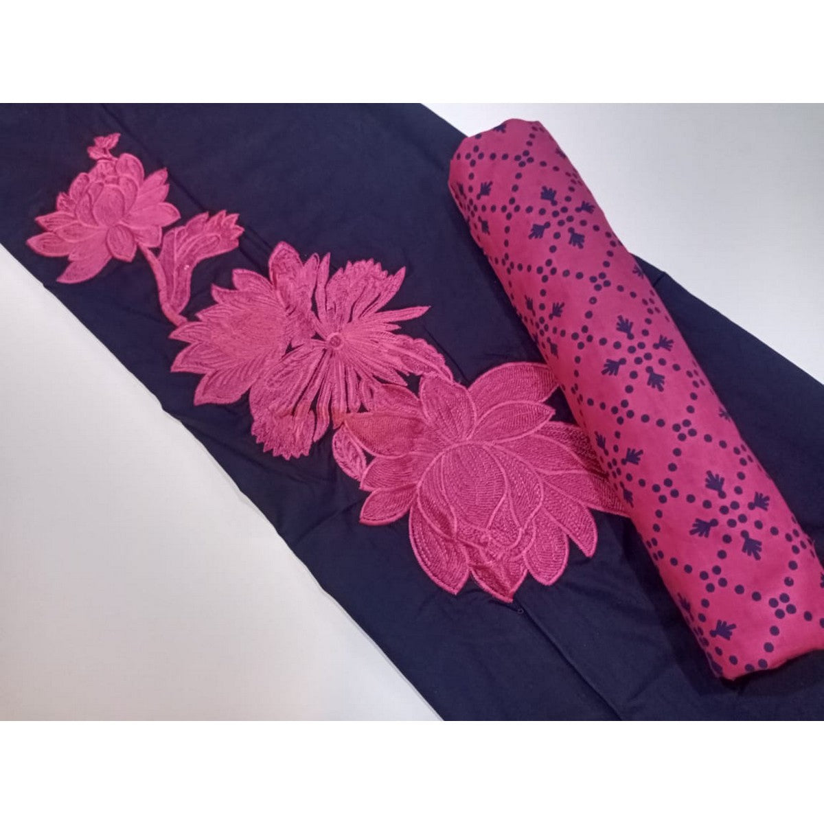 Ghazi fabric Rungrez Eid Collection Unstitched 2 piece suit for women Embroidered Lawn Navy blue Shirt With pink Trouser