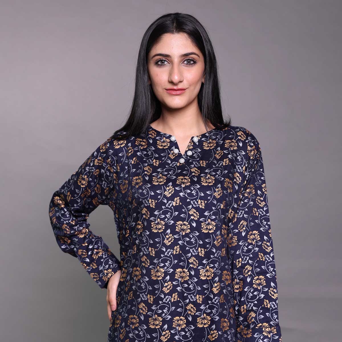 Ghazi fabric Unstitched Linen 2 piece suit for women Navyblue GTF1256