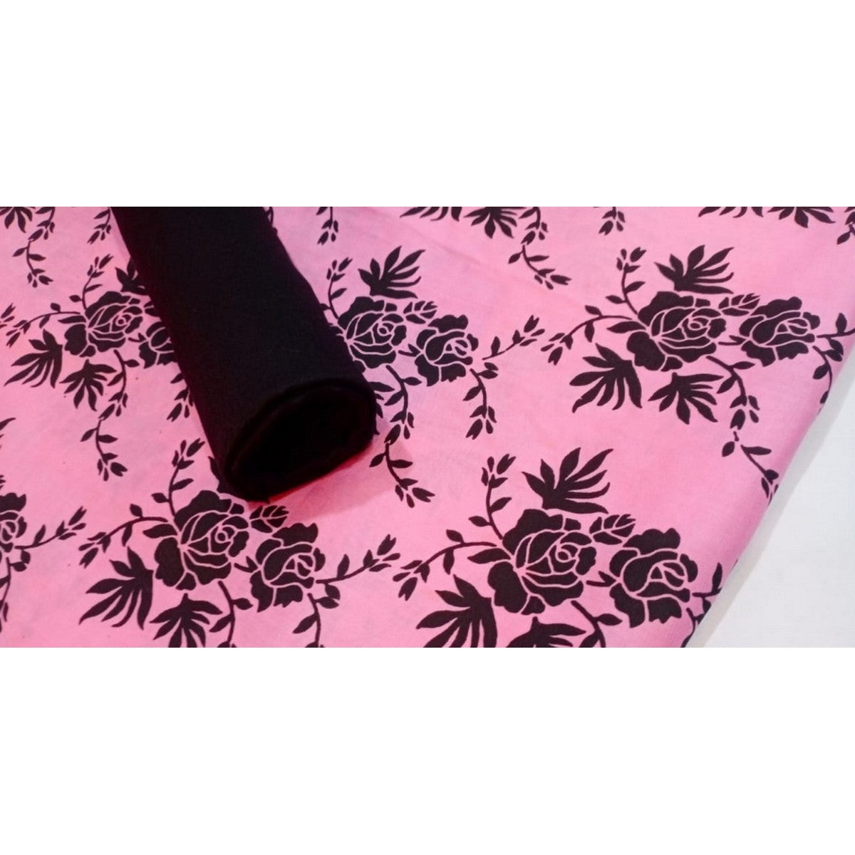 Ghazi fabric, unstitched linen, 2 piece, Gull-E-Maryam Collection, baby pink, black trouser, high-quality, durable, comfortable, breathable, soft, lightweight, perfect for any occasion.