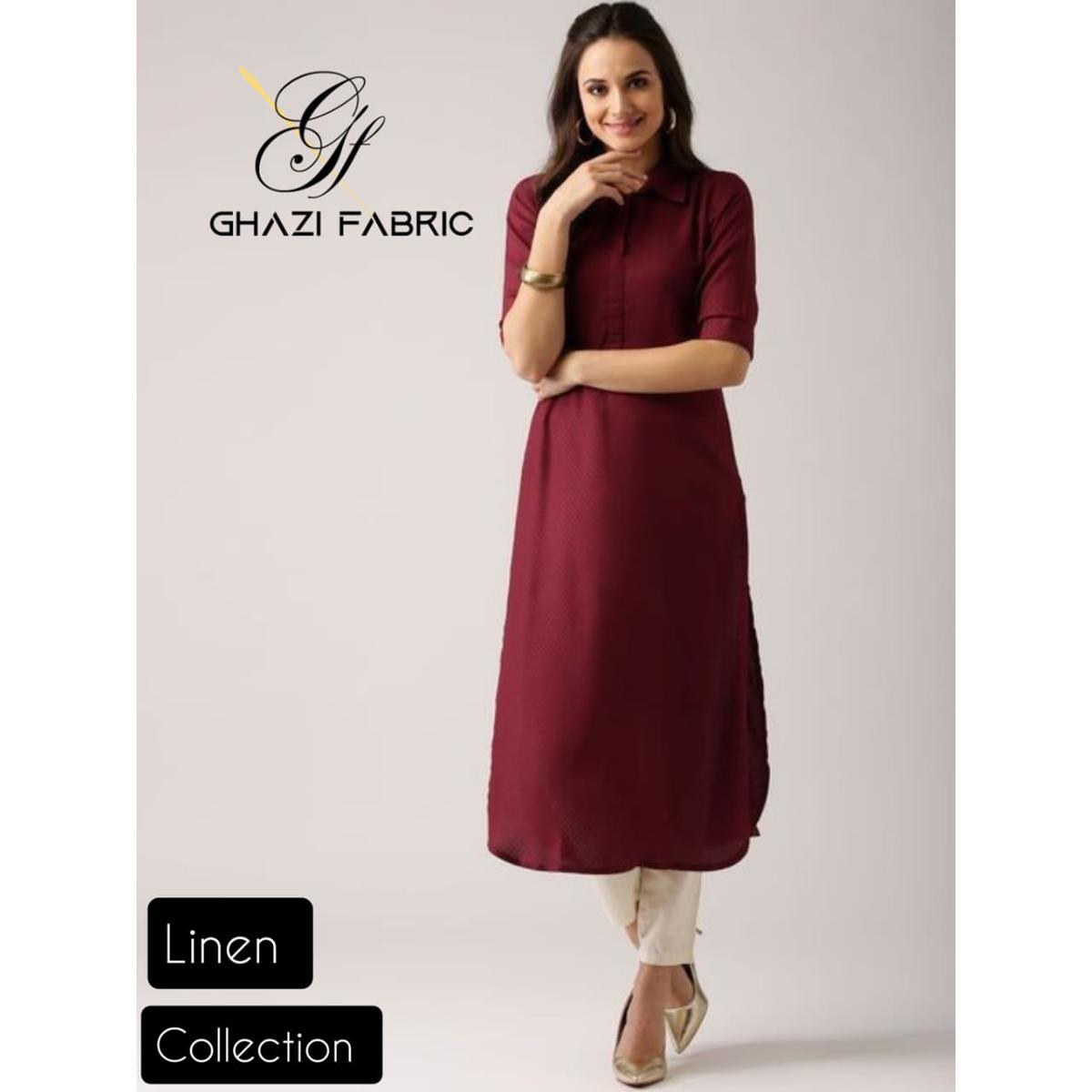 Ghazi fabric Rungrez Collection Stitched 2 Piece Linen Maroon Long shirt with White Trouser