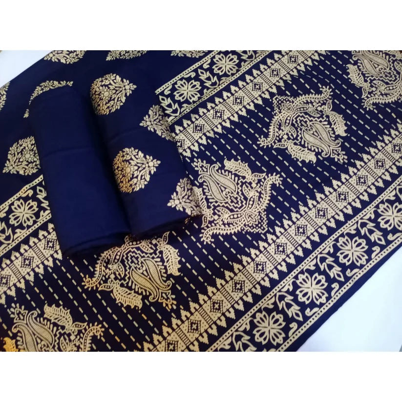 Ghazi fabric Unstitched Linen 3 piece suit for women Navyblue GH5658