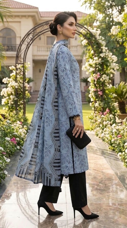 Ghazi fabric Black pearl series Linen Unstitched 3 Piece Suite For Women BP291 Ocean Blue