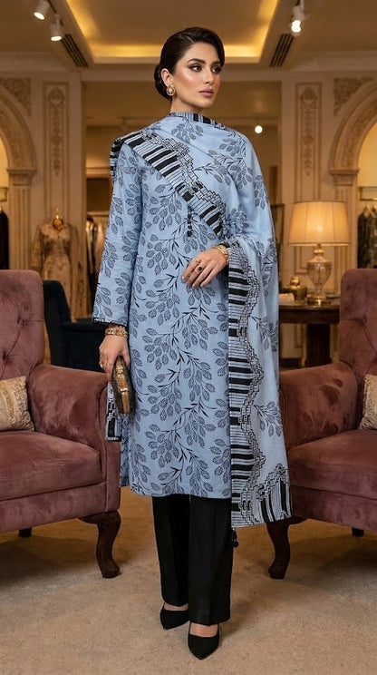 Ghazi fabric Black pearl series Linen Unstitched 3 Piece Suite For Women BP291 Ocean Blue
