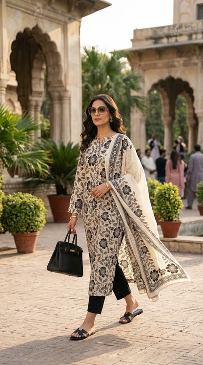 Ghazi fabric Black pearl series Linen Unstitched 3 Piece Suite For Women BP25
