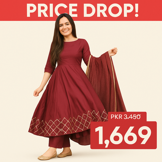 Flare Frock  Embroidered Maroon GF65/T9