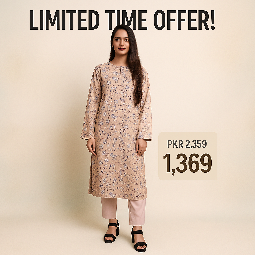 Ghazi fabric Unstitched Linen 2 piece suit for women print shirt plain trouser light peach GFTD45675
