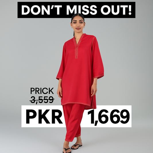 Ghazi fabric linen Collection Rungrez  Stitched 2 Piece RED Linen Long Shirt with Trouser