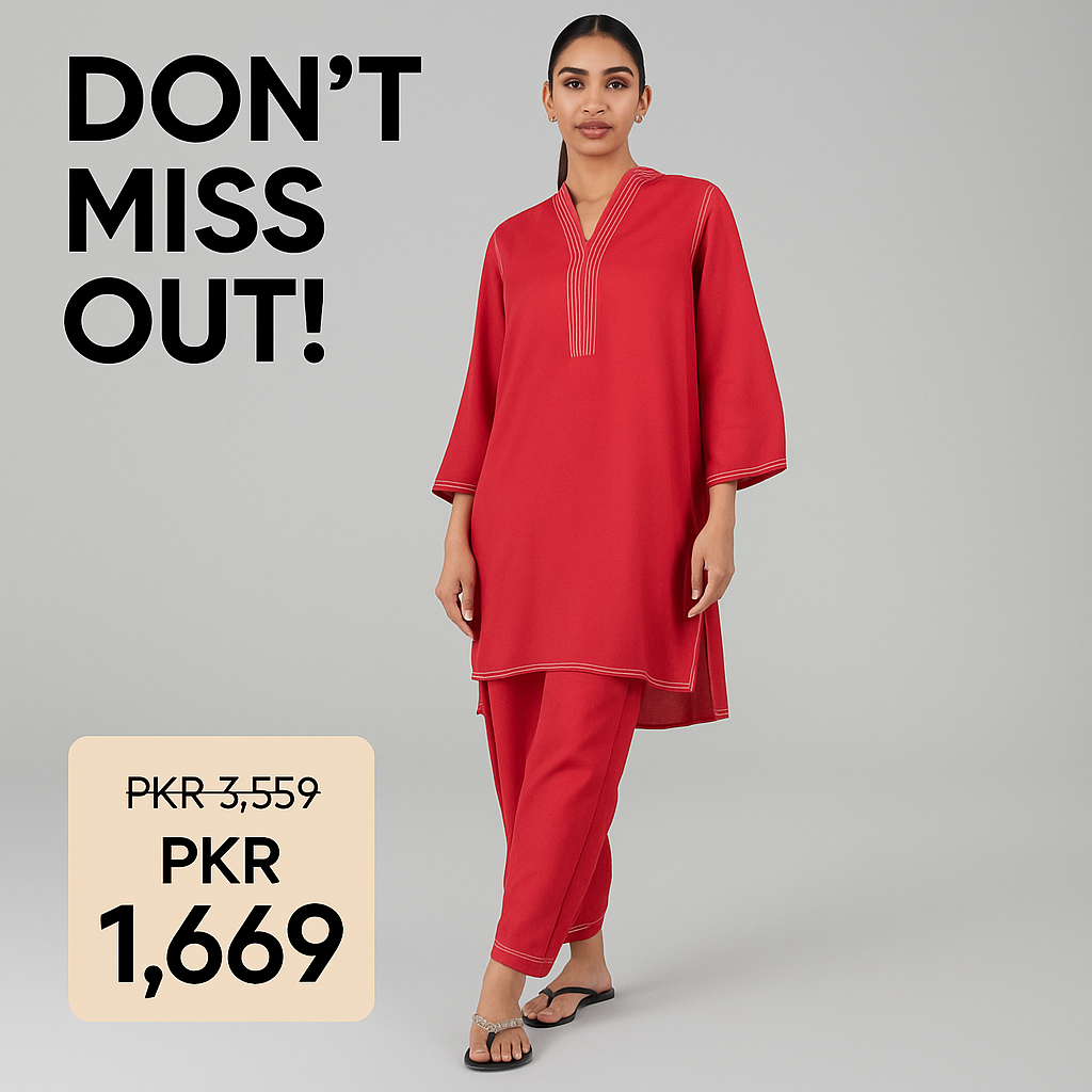 Ghazi fabric linen Collection Rungrez  Stitched 2 Piece RED Linen Long Shirt with Trouser