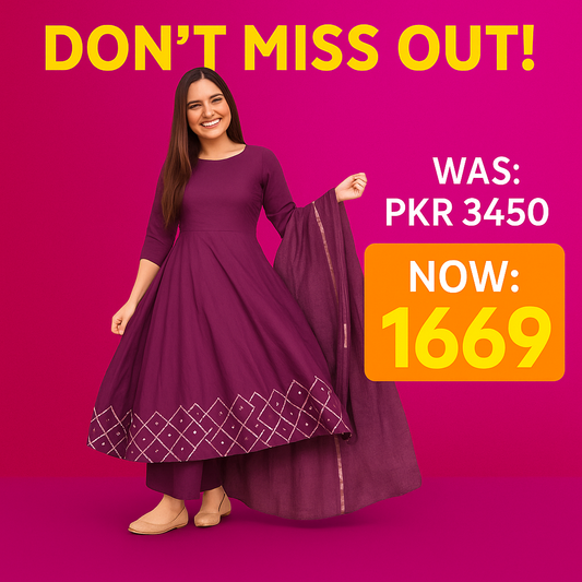 Flare Frock  Stitched 2pc Embroidered Plum  GF65/F690