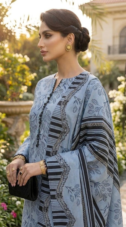 Ghazi fabric Black pearl series Linen Unstitched 3 Piece Suite For Women BP291 Ocean Blue