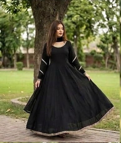 Ghazi fabric Stitched Linen Flare Frock with Trouser Black Beauty