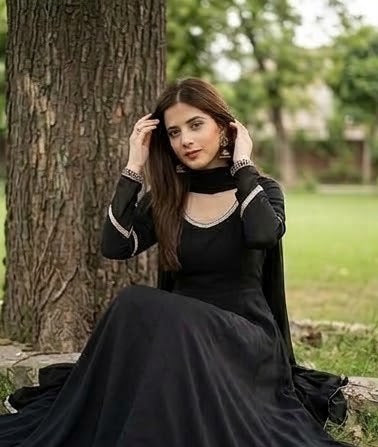 Ghazi fabric Stitched Linen Flare Frock with Trouser Black Beauty
