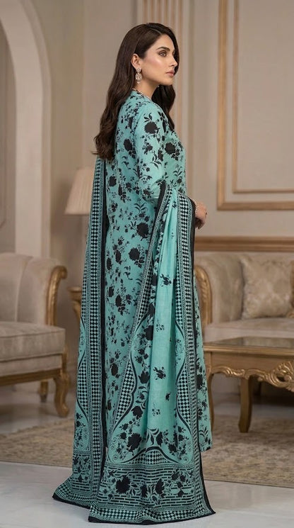 Ghazi fabric Black pearl series Linen Unstitched 3 Piece Suite For sea aqua Women  BP298