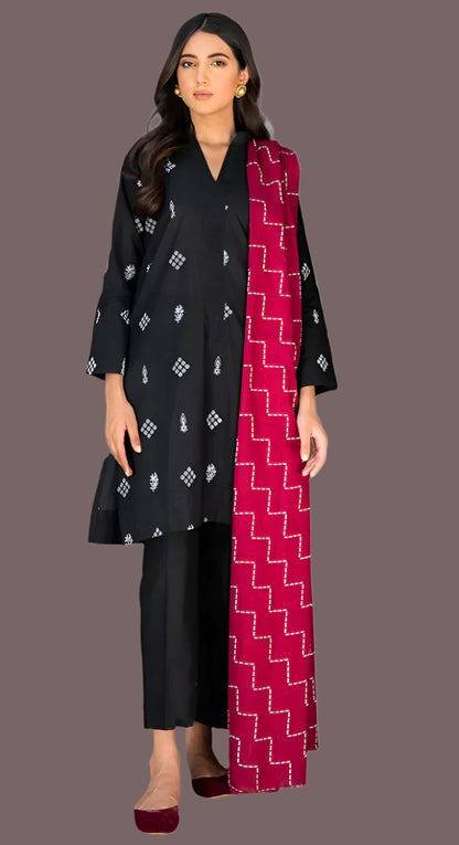 ghazifabric Famza Series  Un-stitched Linen 2Pc Collection Linen Suit For Women Black Shirt Blush Pink Duppta (FMZ5H2)