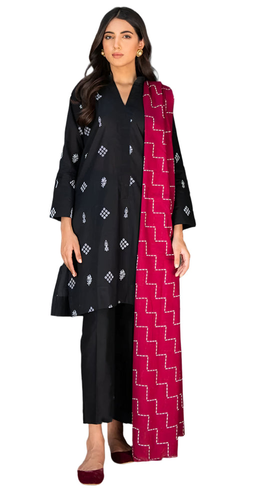 ghazifabric Famza Series  Un-stitched Linen 2Pc Collection Linen Suit For Women Black Shirt Blush Pink Duppta (FMZ5H2)