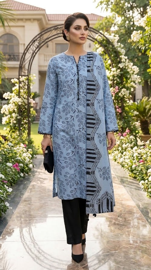 Ghazi fabric Black pearl series Linen Unstitched 3 Piece Suite For Women BP291 Ocean Blue