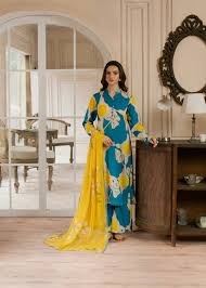 Teal & Yellow Digital Printed 3-Piece Suit | NOOR-E-BAHAAR by Ghazi Fabric (UNSTITCHED) GF-NB-TY-02