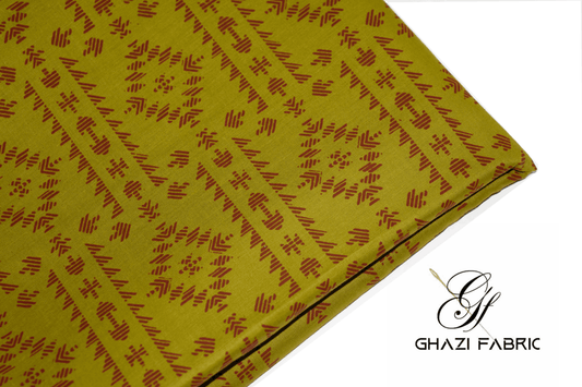 Ghazi fabric Unstitched Lawn 1 piece only shirt piece  for women Mustarad color Blue bell series (BB4050/1)