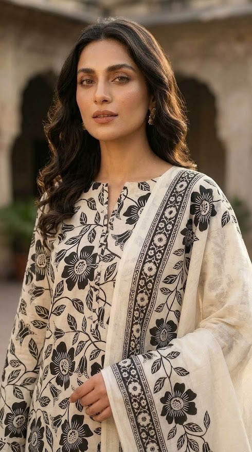 Ghazi fabric Black pearl series Linen Unstitched 3 Piece Suite For Women BP25