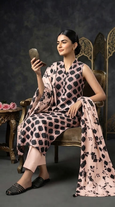 Ghazi fabric Black pearl series Linen Unstitched 3 Piece Suite For Women BP23