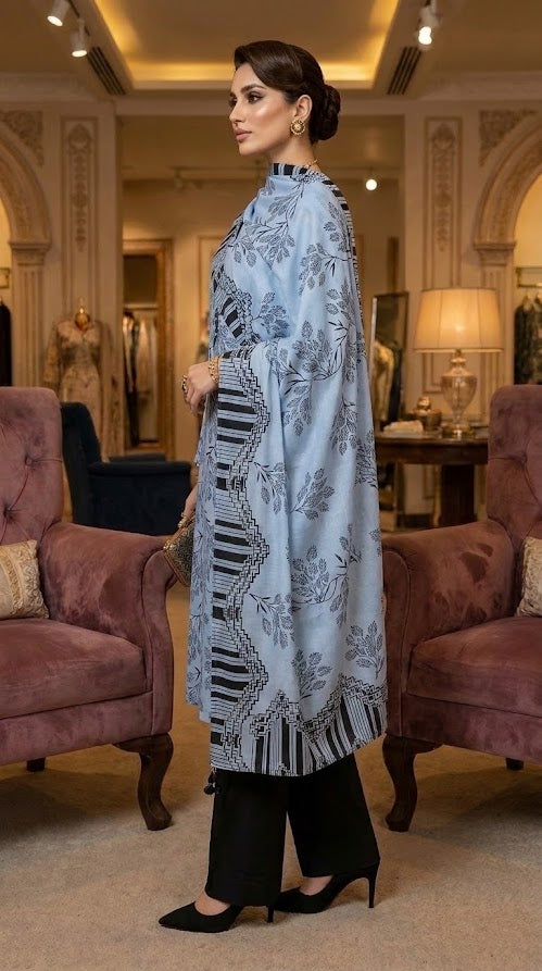 Ghazi fabric Black pearl series Linen Unstitched 3 Piece Suite For Women BP291 Ocean Blue