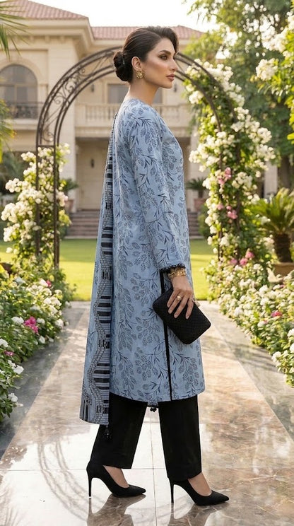 Ghazi fabric Black pearl series Linen Unstitched 3 Piece Suite For Women BP291 Ocean Blue