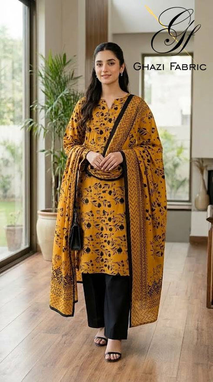 Ghazi fabric Black pearl series Linen Unstitched 3 Piece Suite For Women BP290