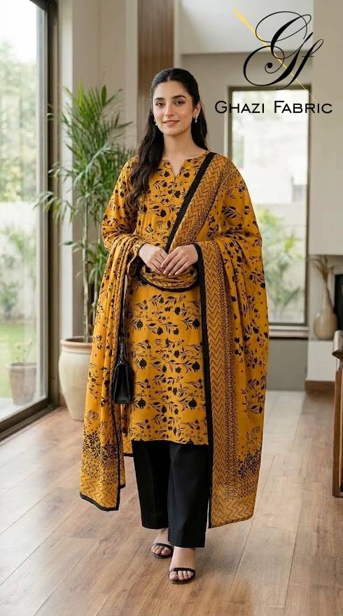 Ghazi fabric Black pearl series Linen Unstitched 3 Piece Suite For Women BP290