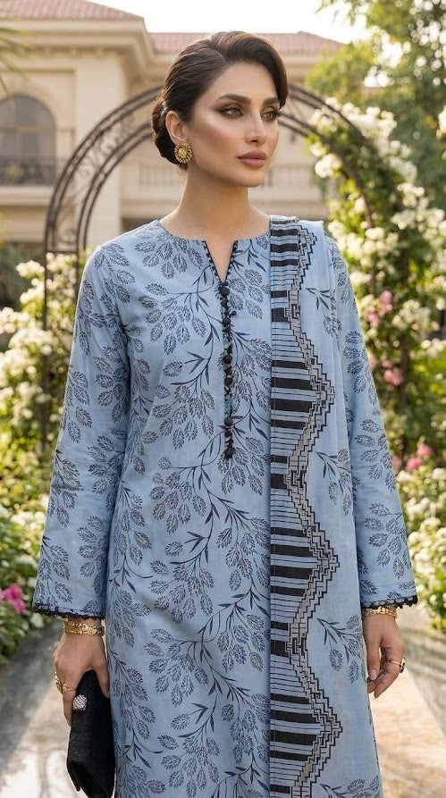 Ghazi fabric Black pearl series Linen Unstitched 3 Piece Suite For Women BP291 Ocean Blue