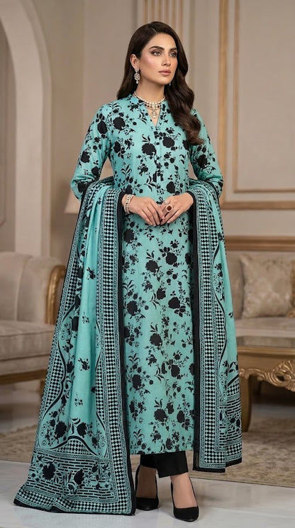 Ghazi fabric Black pearl series Linen Unstitched 3 Piece Suite For sea aqua Women  BP298