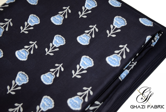 Ghazi fabric Unstitched dress Lawn Cotton 2 piece suit for women printed dresses for women royal blue DTS32/2