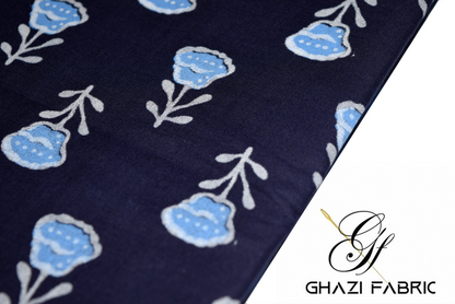 Ghazi fabric Unstitched dress Lawn Cotton 2 piece suit for women printed dresses for women royal blue DTS32/2