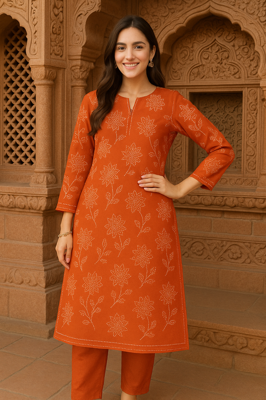 Rust color 2 piece lawn suit unstitched – breathable summer fabric by Ghazi

