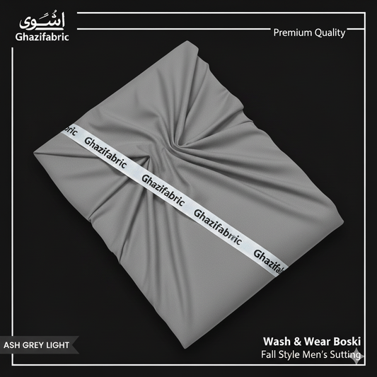 “Grey Boski Fabric for Men – Premium Unstitched Wash & Wear by Ghazi Fabric”
