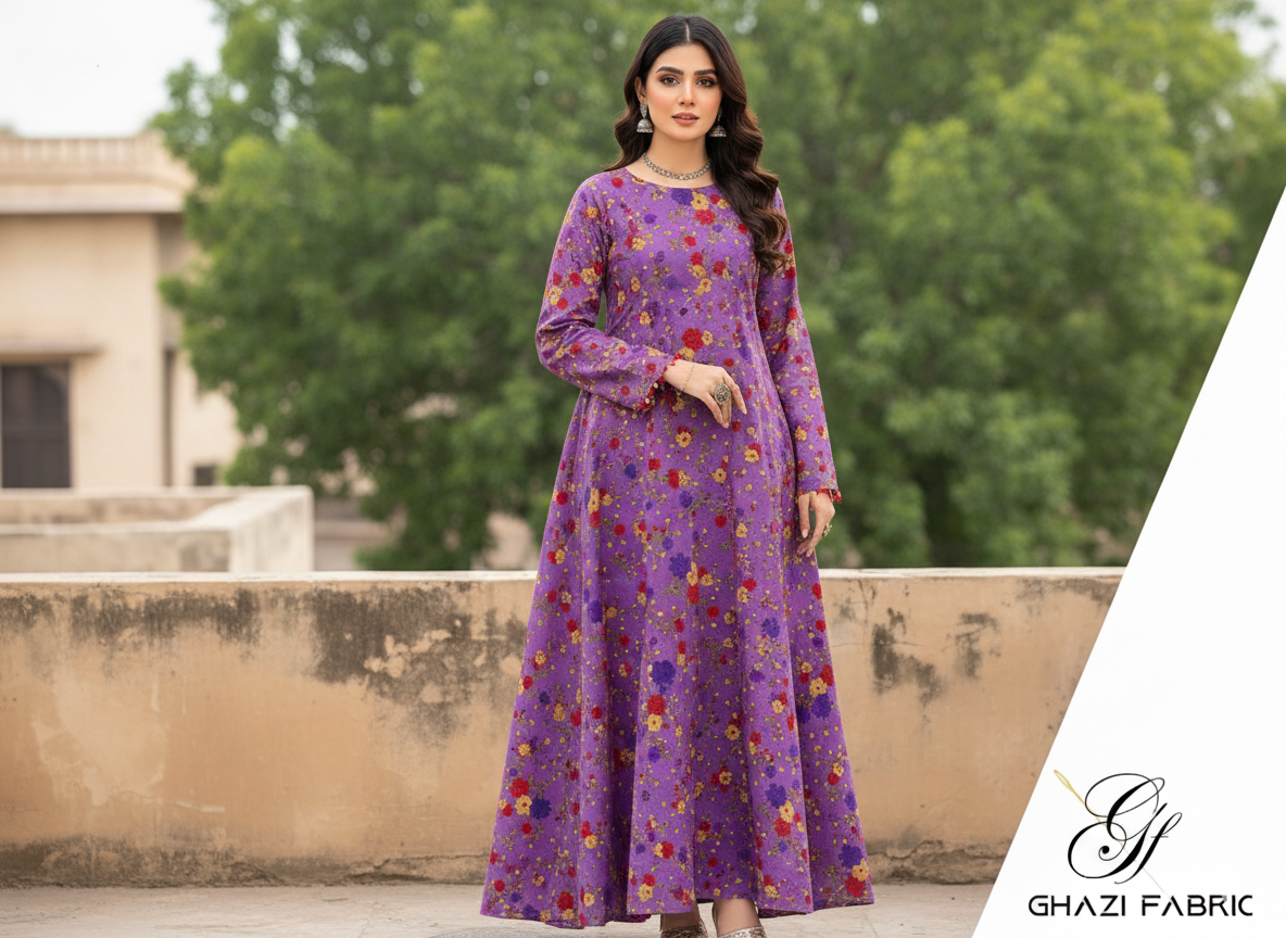 Ghazi fabric Unstitched Digital Print  Linen collection Premium quality 2piece dress for women  voilet uk169/2